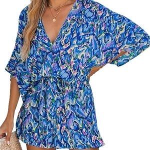 Cupshe Blue Floral Kimono Dress